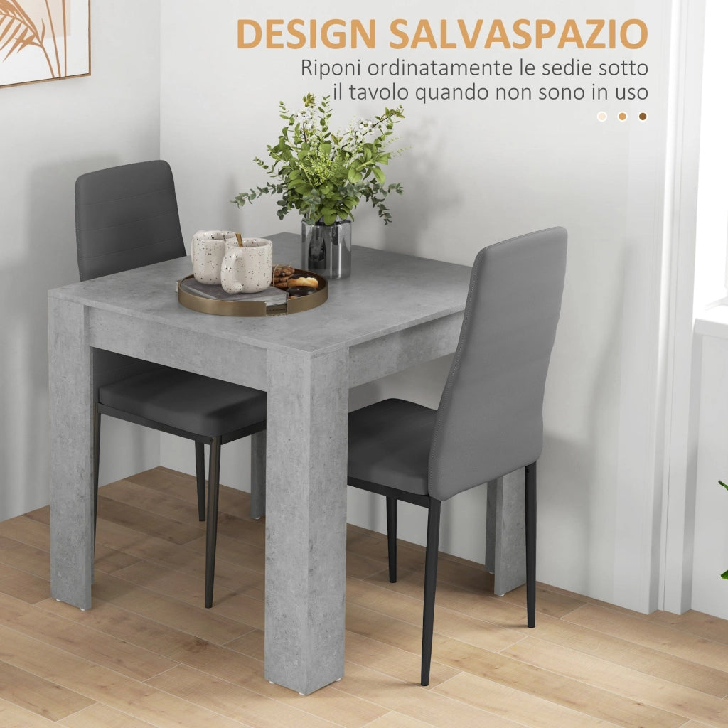 Set da Pranzo Tavolo e 2 Sedie Imbottite in Pelle PU Grigio