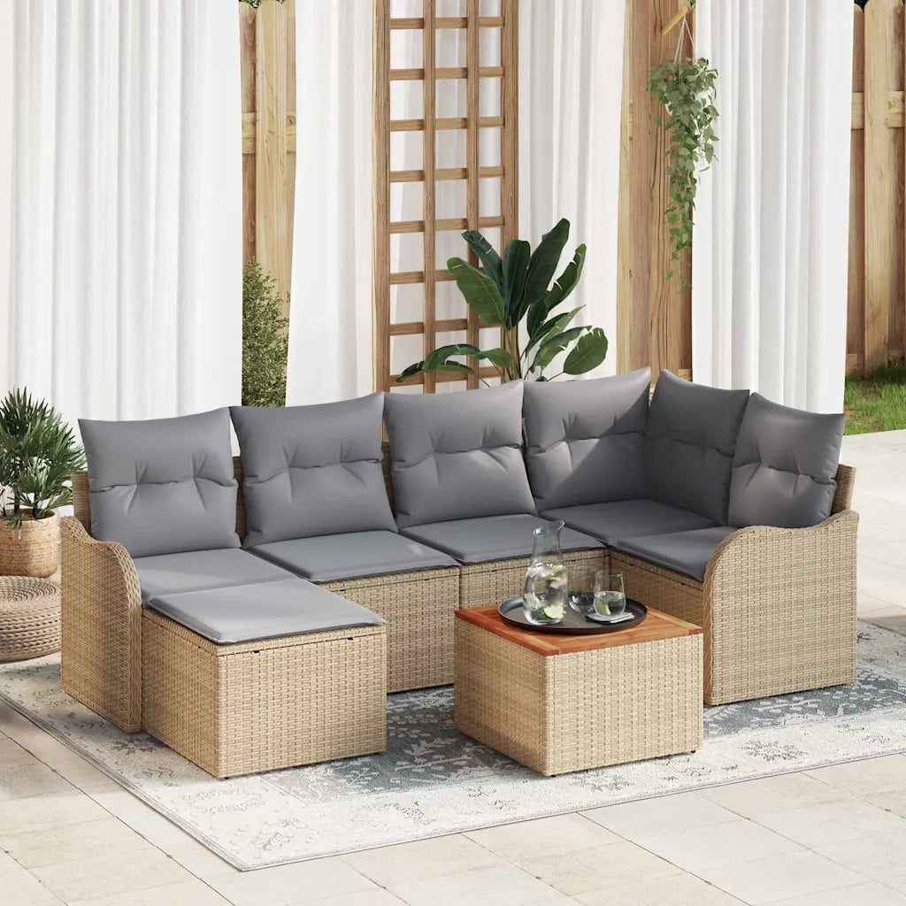 Set Divano da Giardino 7 pcs Beige e Grigio Chiaro polyrattan