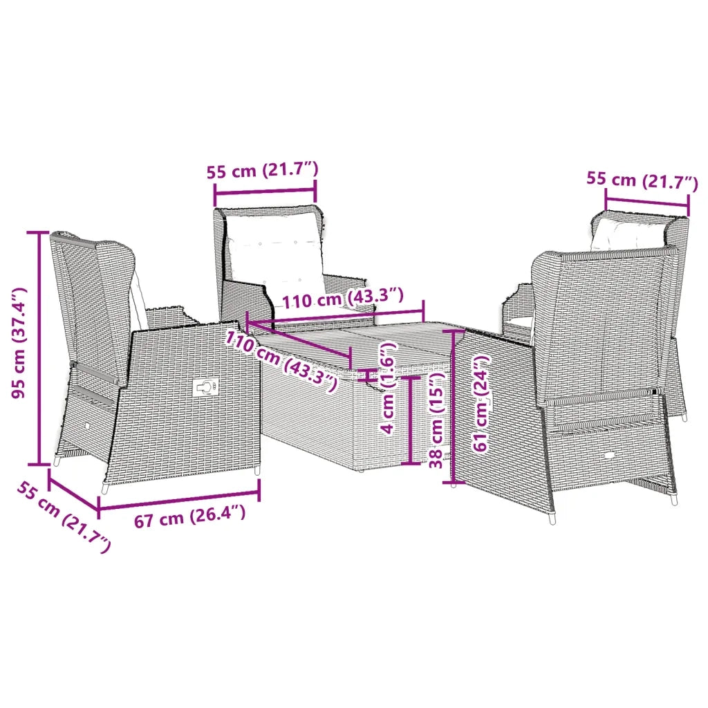 vidaXL Set Divani da Giardino 5 pz con Cuscini in Polyrattan Grigio