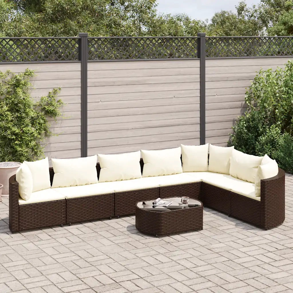 Set Divani da Giardino 8 pz con Cuscini Marrone in Polyrattan