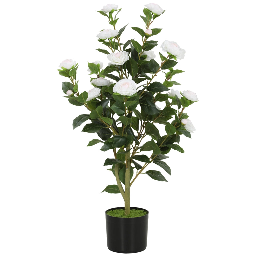Pianta Artificiale Camelia con Fiori ¨C Xylo ¨C 176 Foglie PEVA Vaso Nero PP Bianco