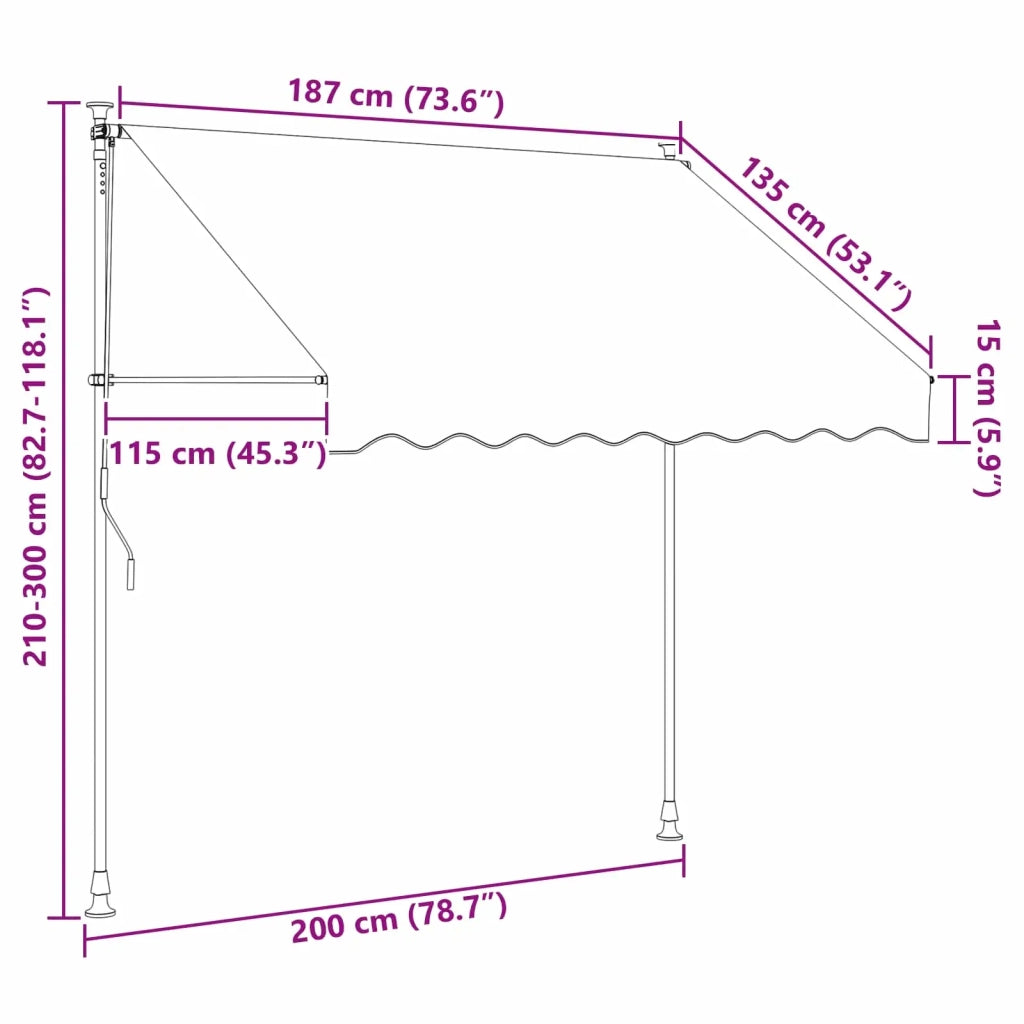 Tenda da Sole | Tenda retrattile manuale Nero 200 cm