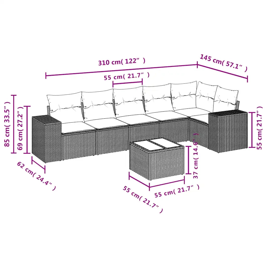 Set Divani da Giardino con Cuscini 7pz Nero Polyrattan 3222595