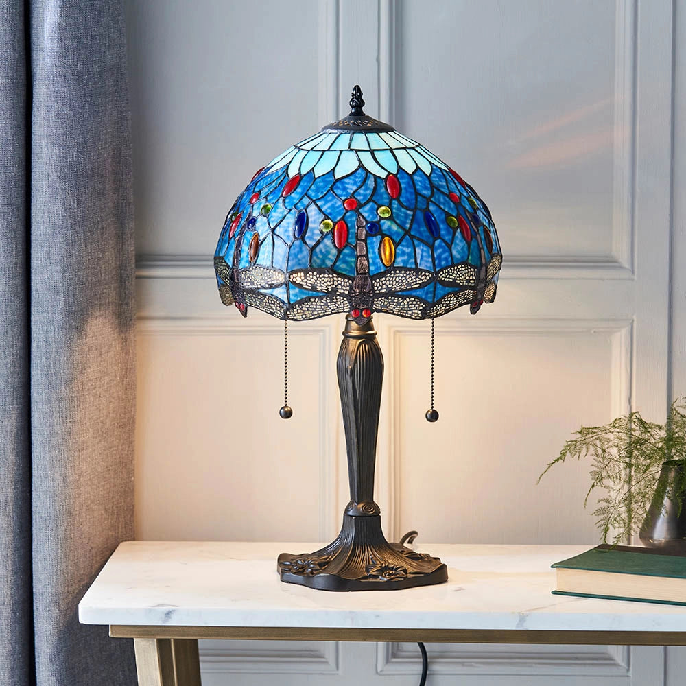 Lampada da tavolo Tiffany Dragonfly Blue vetro 2xE27