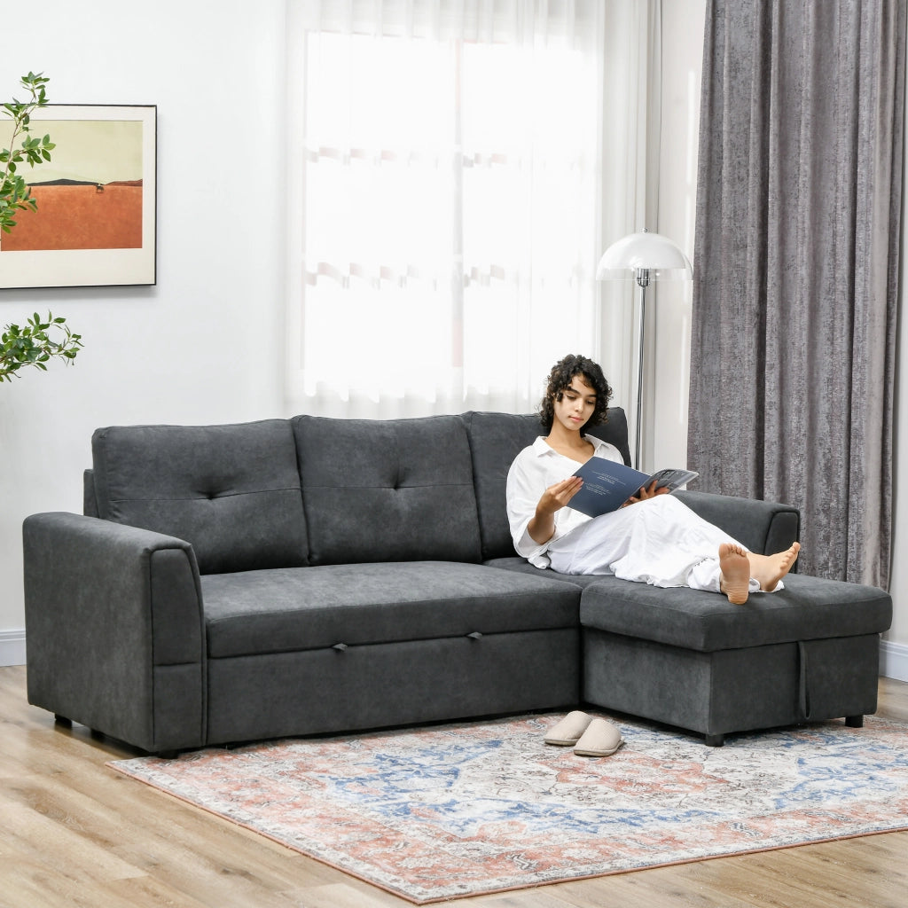 Divano letto 3 posti con chaise longue imbottito ¨C Minimal ¨C Grigio scuro