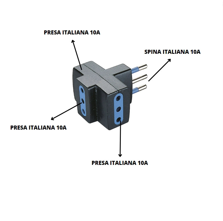 Adattatore triplo attacco piccolo nero 10 ampere ecova