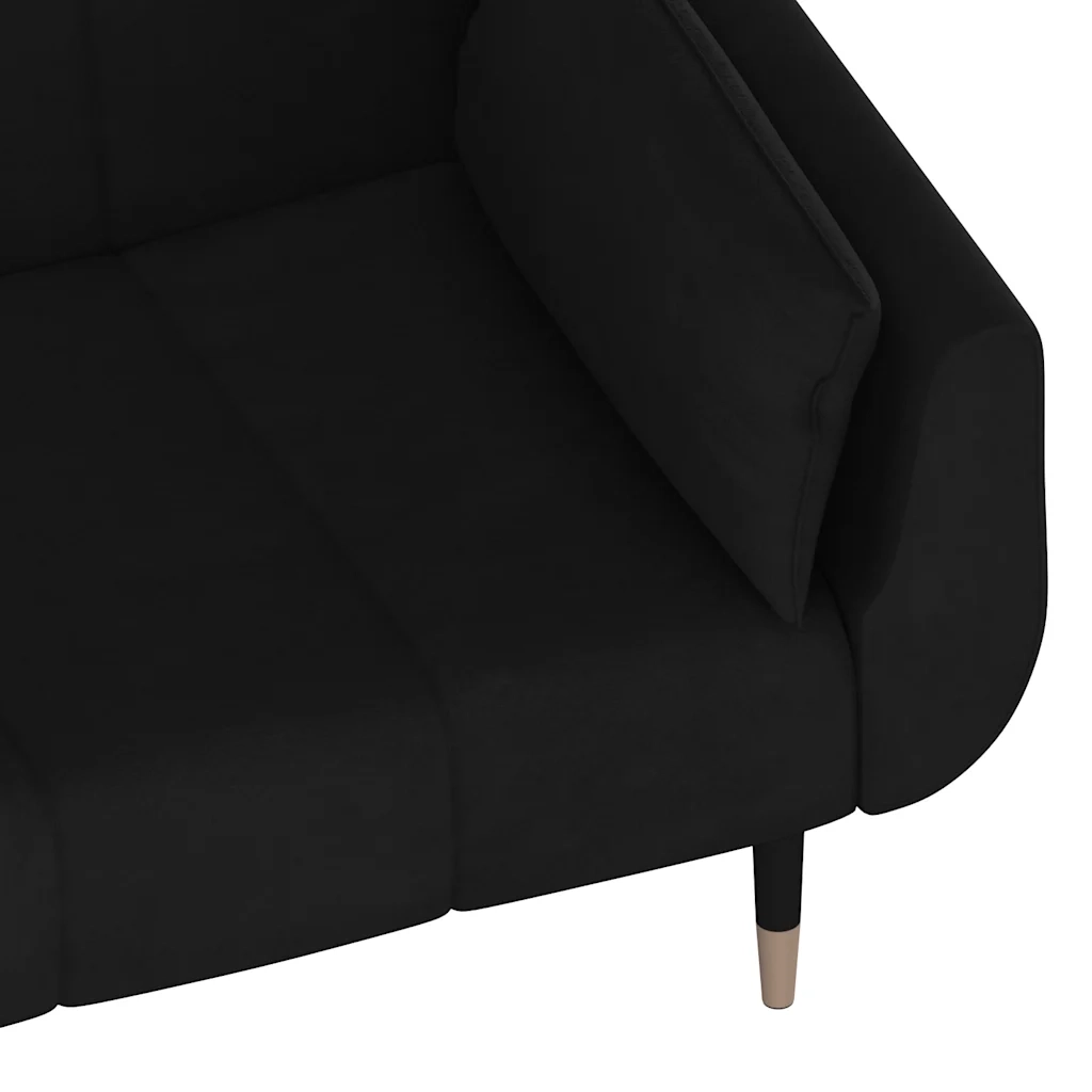 Divano Letto a 2 Posti con 2 Cuscini Nero in Velluto 337588