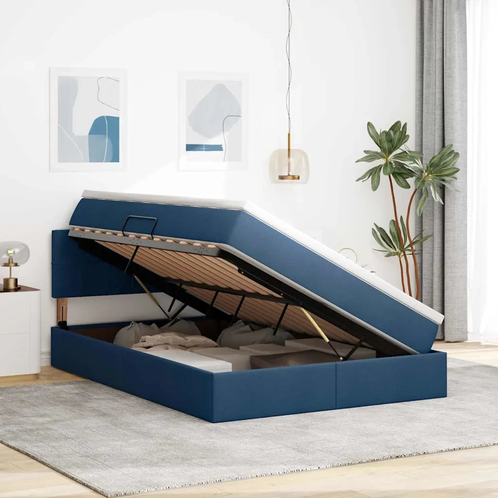 Letto con contenitore e materasso con testiera Blu 120 x 200 cm