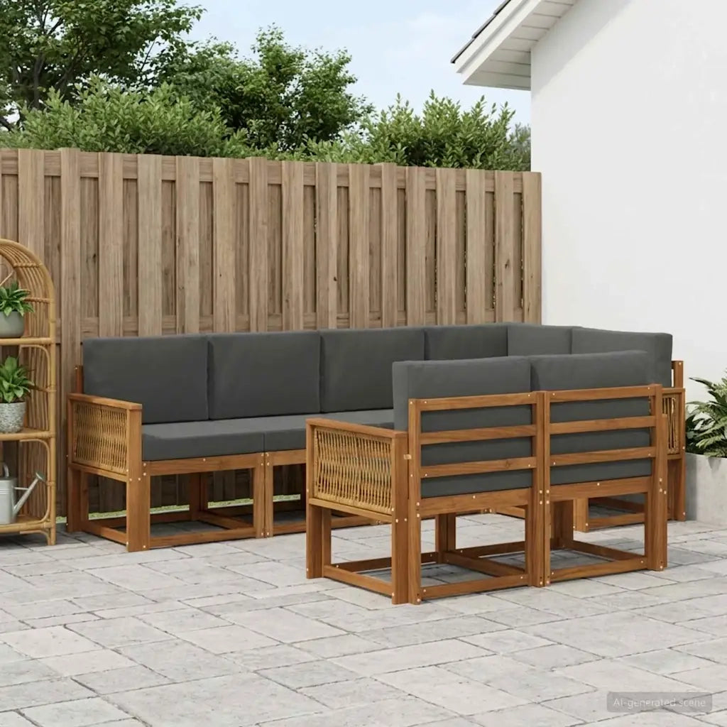 Set di divani da esterno 7 pcs Naturale e Antracite Poliestere 3385298