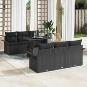 Set Divano da Giardino con cuscino 7 pcs Nero polyrattan