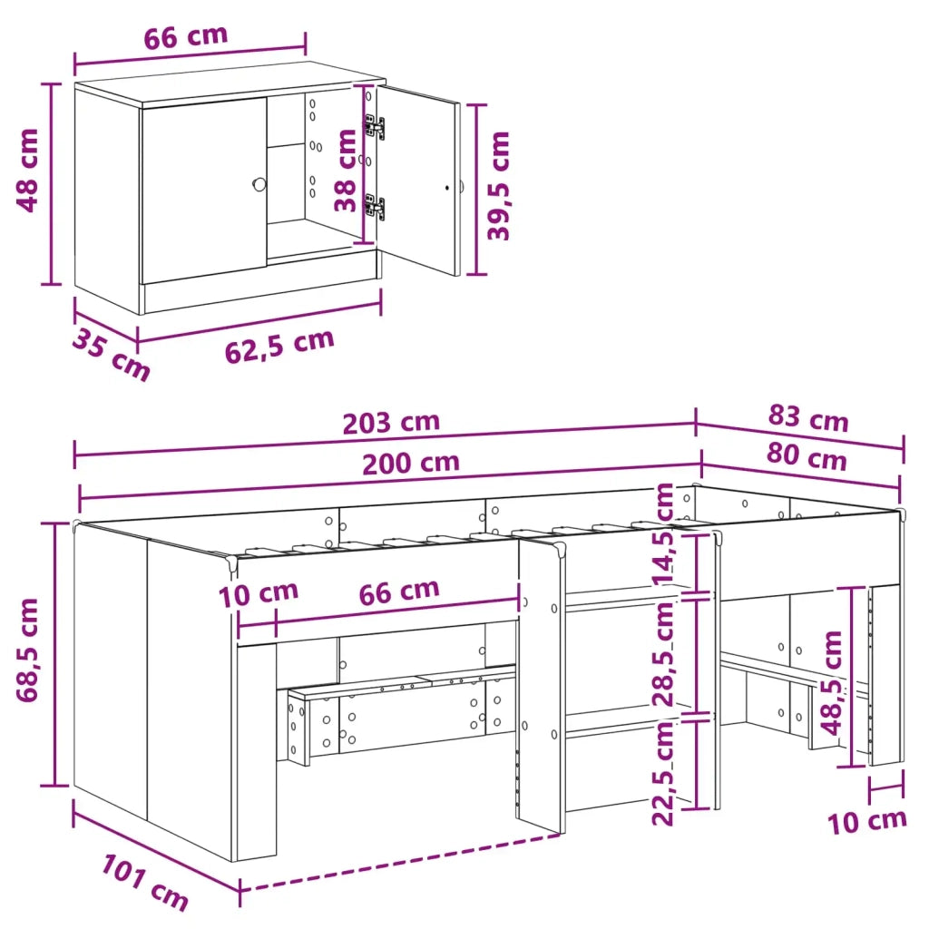 Struttura Letto Loft con Mobile 3 pcs Bianco Legno multistrato