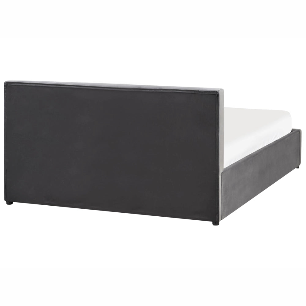 Letto Ottomano Grigio Scuro Velluto Tappezzato 140 x 200 cm Testiera Travestita Funzione Contenitore