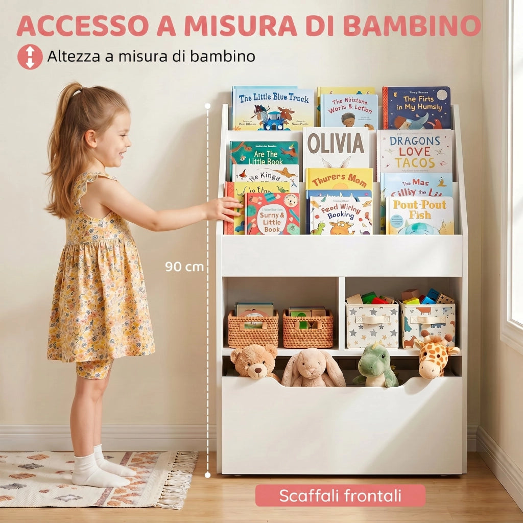 Libreria per Bambini con Ripiani e Cassetto ¨C zephmum ¨C Bianco, MDF, 60x30x90