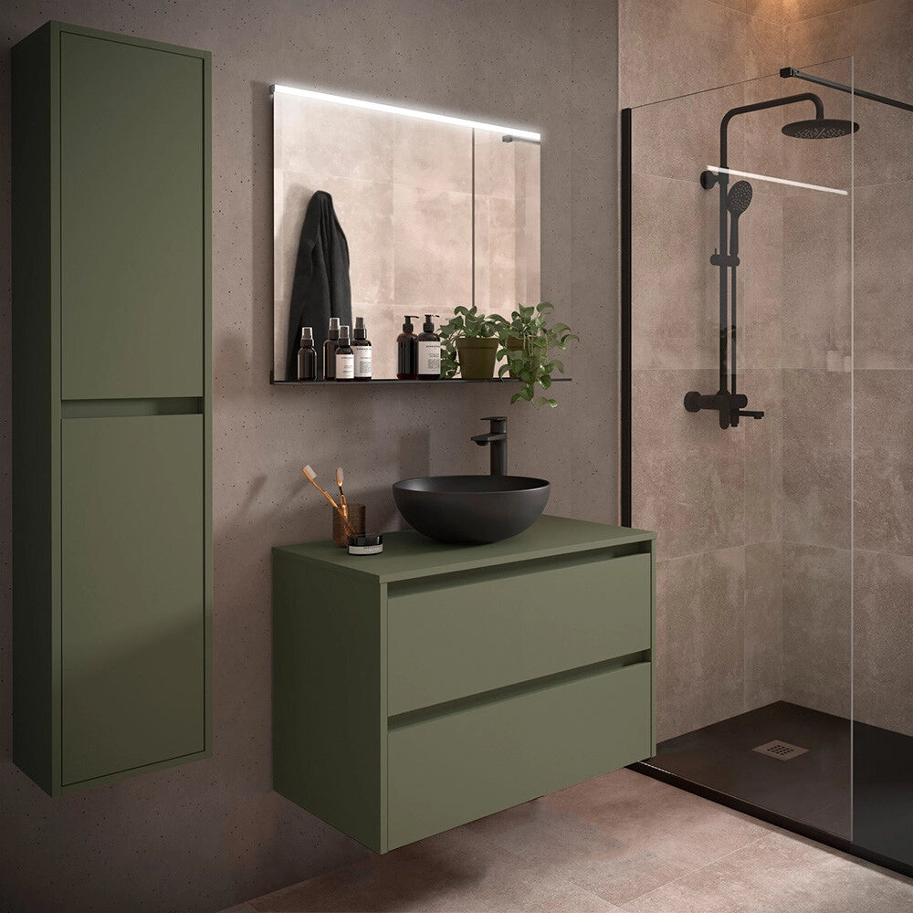 Mobile bagno sospeso 80 cm verde satinato con top per lavabo da appoggio Gaya