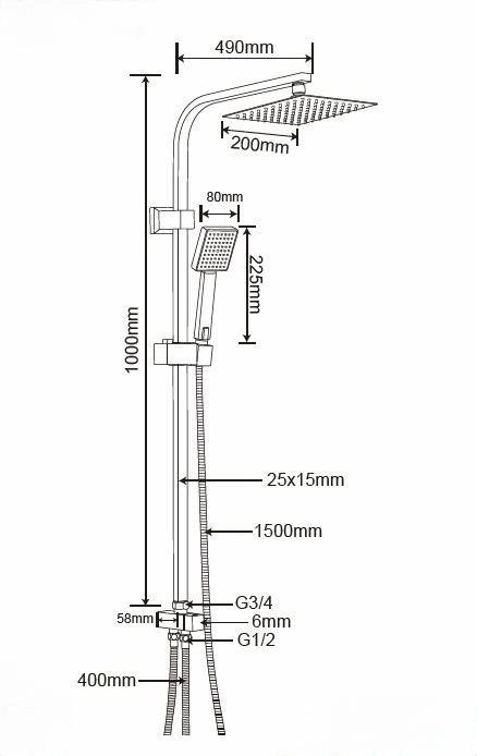 Colonna doccia quadrata miscelatore termostatico Cromato SH4139C YORK