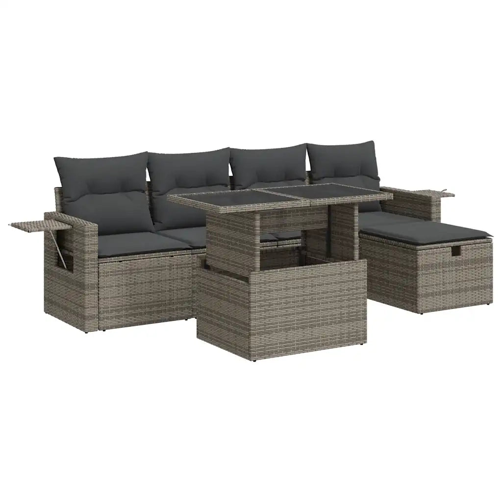 Set Divano da Giardino 6 pz con Cuscini Grigio in Polyrattan 3327850