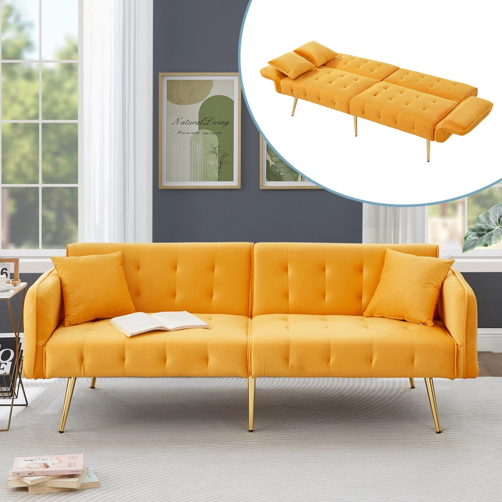 DIVANO LETTO 2 POSTI 215 x 81,5 cm Velluto Giallo