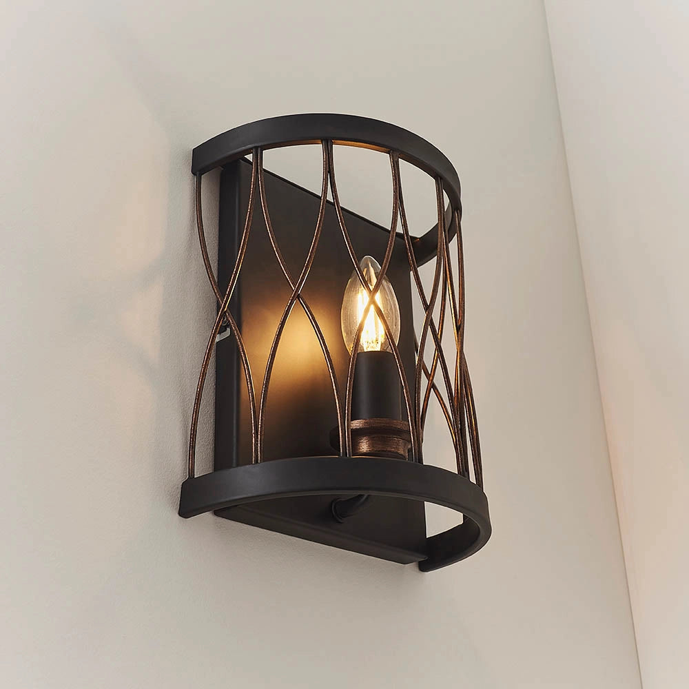 Applique rustica Heston nero opaco 1xE14 40W Endon acciaio