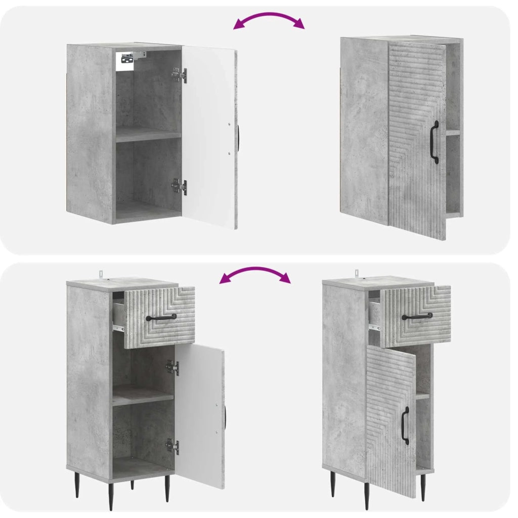 Set di armadietti da bagno in 3 pezzi HAARLEM Grigio Cemento 3417777