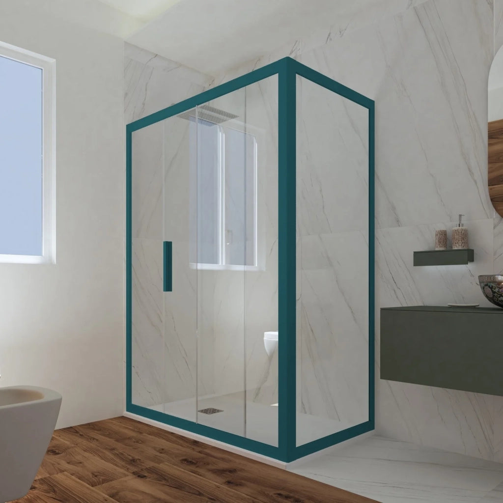 Box doccia scorrevole 80x150 CM H 200 Vetro Trasparente Profilo Verde Night Watch mod. Deco Duo