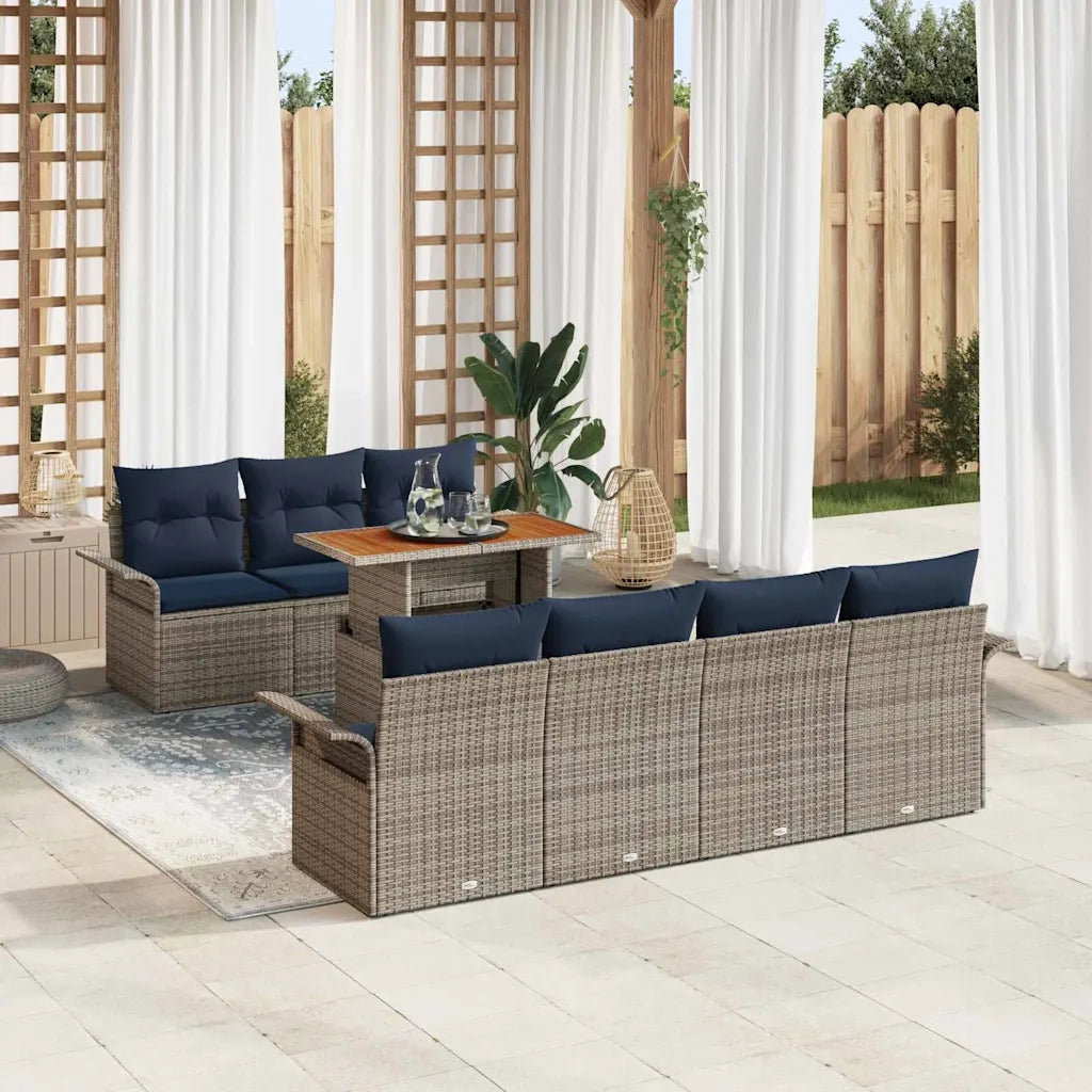 Set Divano da Giardino con cuscino 8 pcs grigio e blu navy 3349296