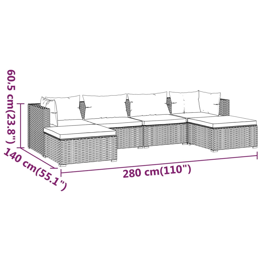 Set Divani da Giardino 6 pz con Cuscini in Polyrattan Marrone 3101803