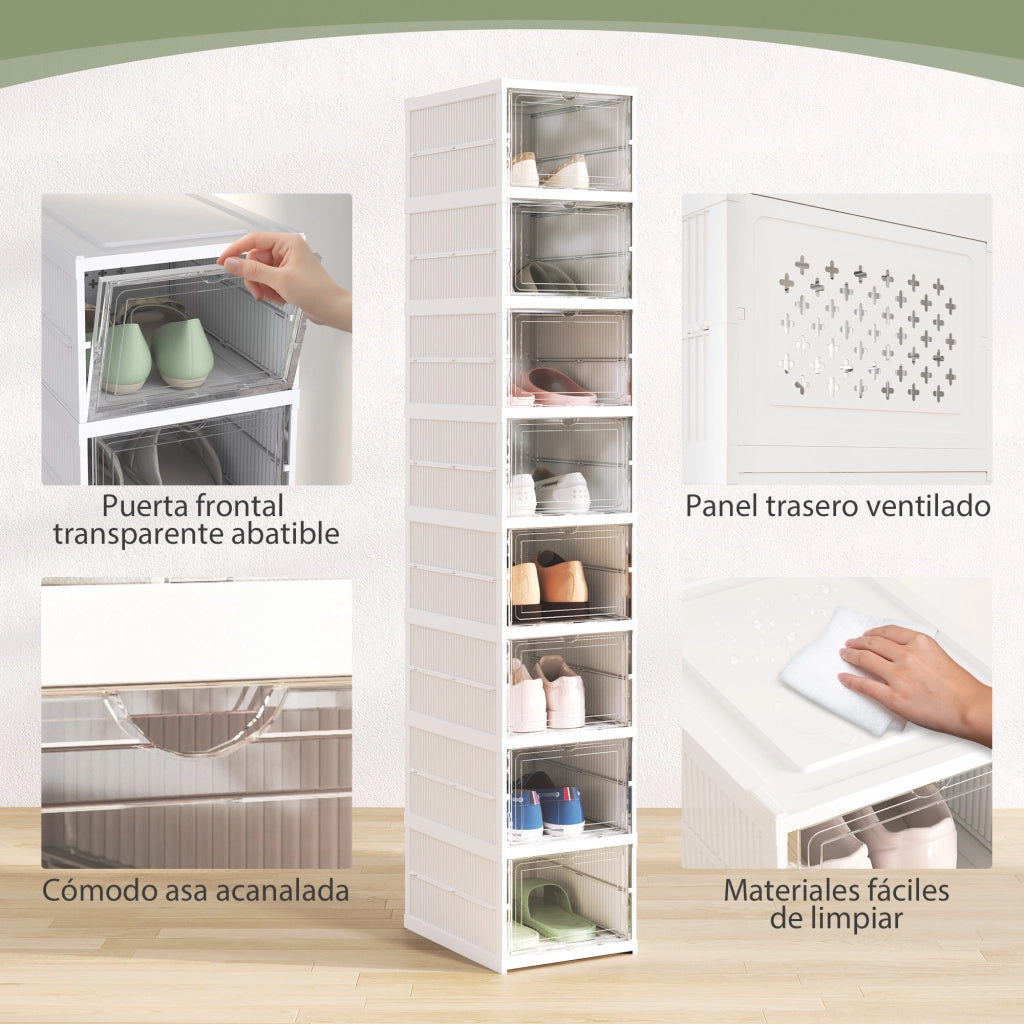 Scatola Portascarpe Impilabile Trasparente ¨C Xylo ¨C 8 Pezzi Pieghevole Bianco