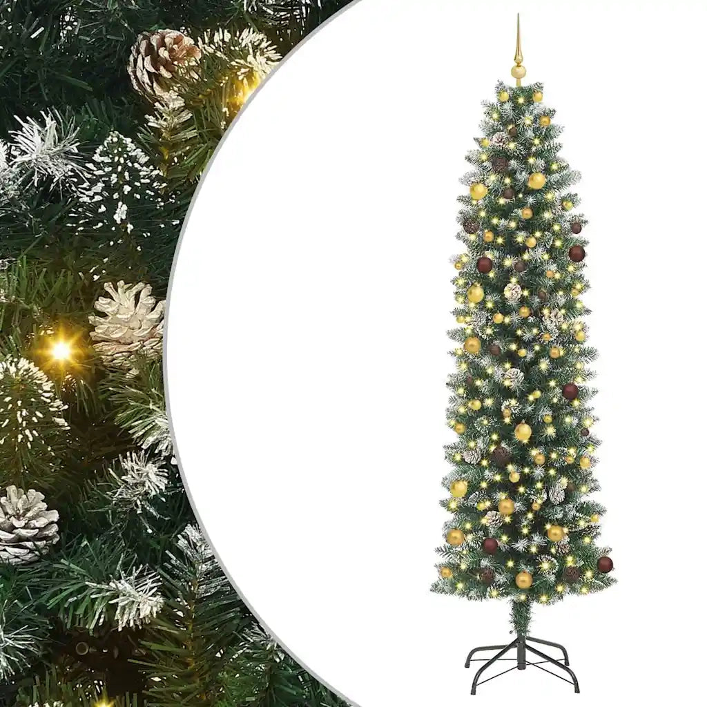 Albero di Natale Artificiale Sottile Verde e Bianco 240 cm 3395314