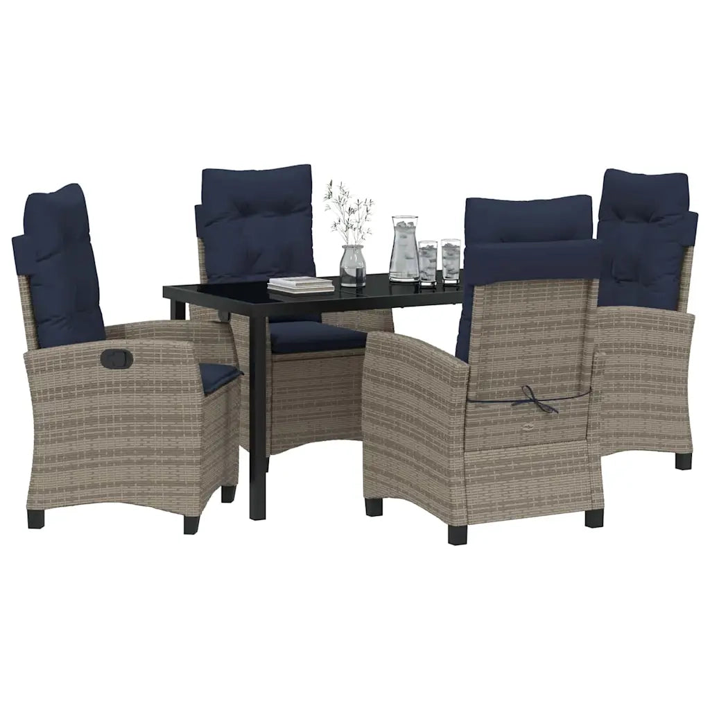 Set da Pranzo per Giardino con cuscino 5 pcs Grigio polyrattan