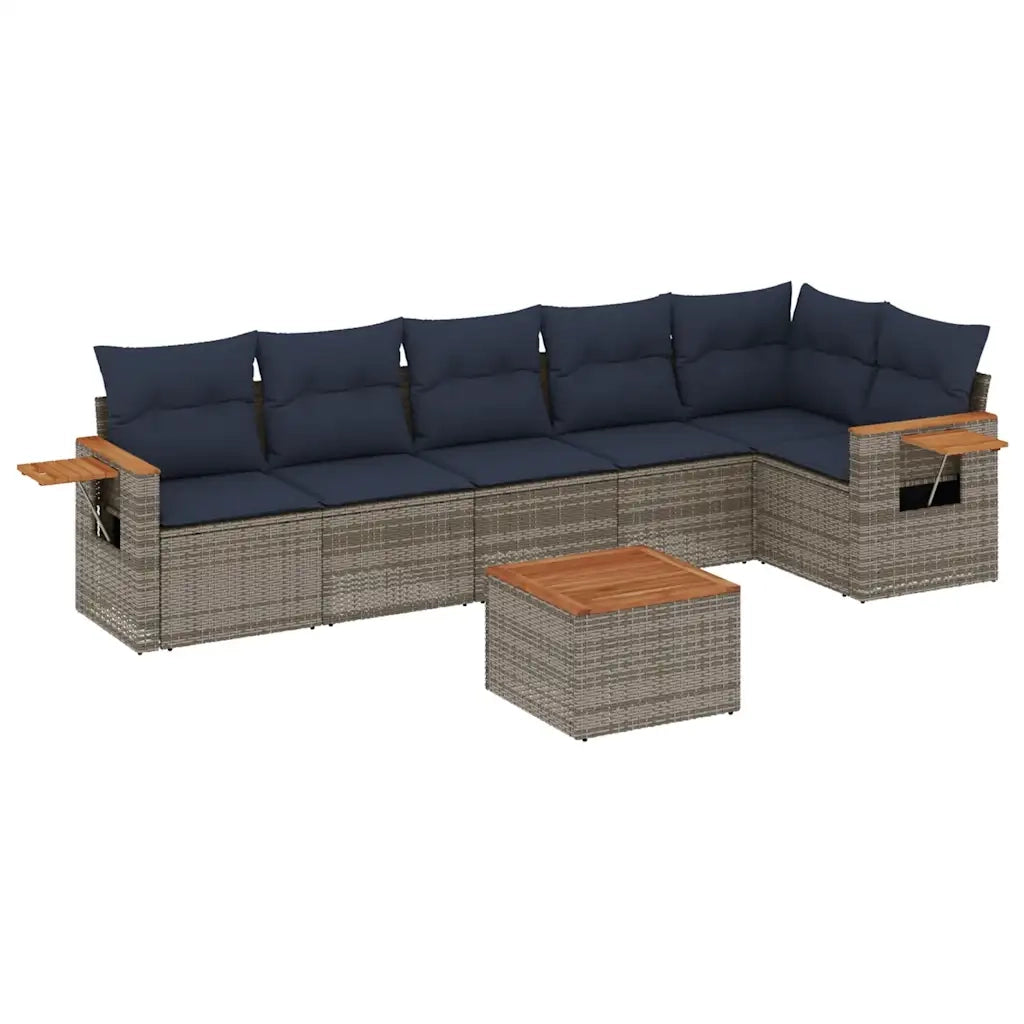 Set Divani da Giardino 7 pz con Cuscini Grigio in Polyrattan 3226838