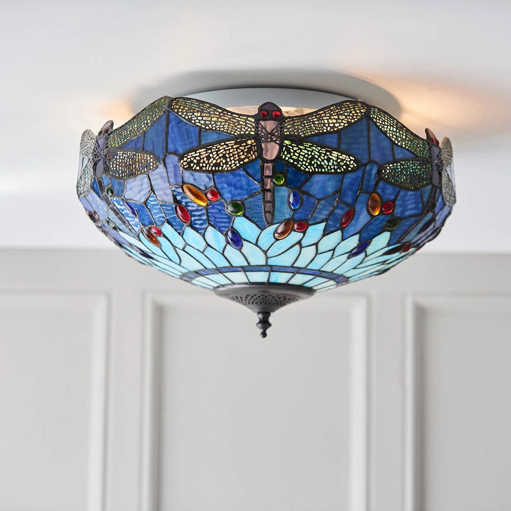 Plafoniera Tiffany Dragonfly Blue blu 2xE27 Ø41cm