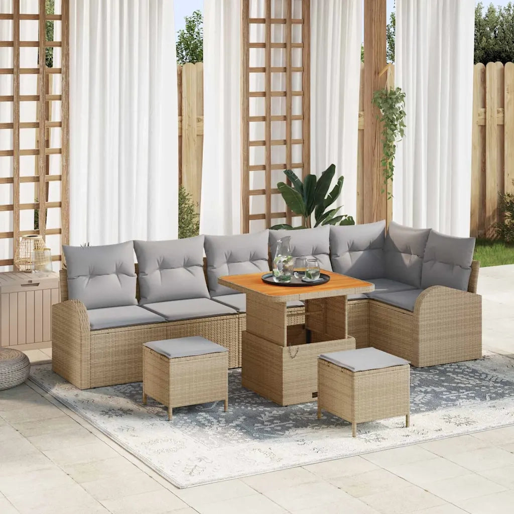 Set Divano da Giardino con cuscino 9 pcs Beige e Grigio Chiaro