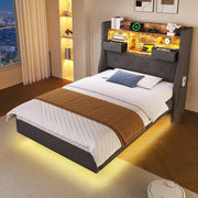Letto sospeso 90x200cm?- Xylo - LED USB Type-C lino grigio