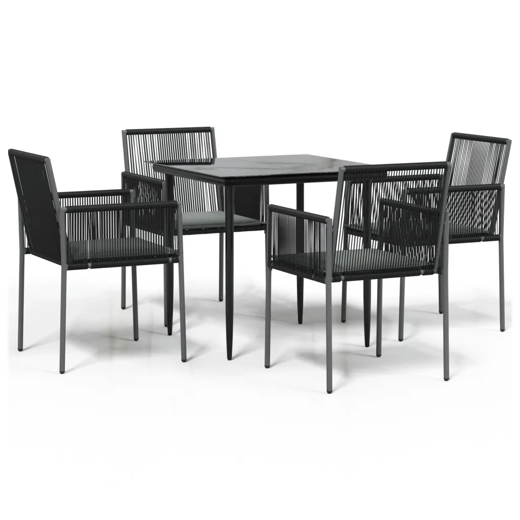 Set Pranzo Giardino 5 pz con Cuscini Polyrattan e Acciaio Nero 3187066