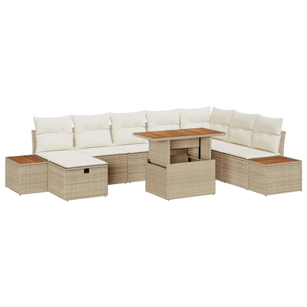 Set Divano da Giardino con cuscino 9 pcs Beige polyrattan