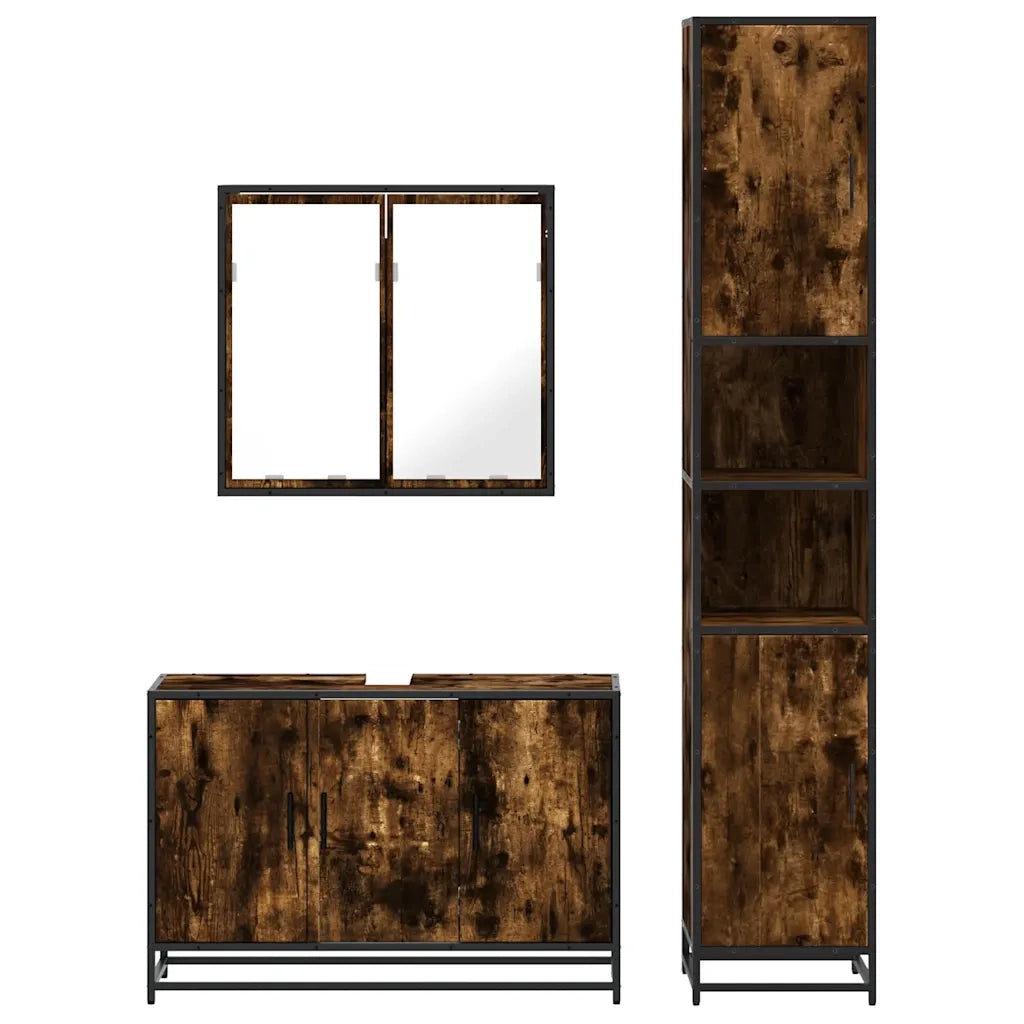 Set Mobili da Bagno 3 pz Rovere Fumo in Legno Multistrato 3301072