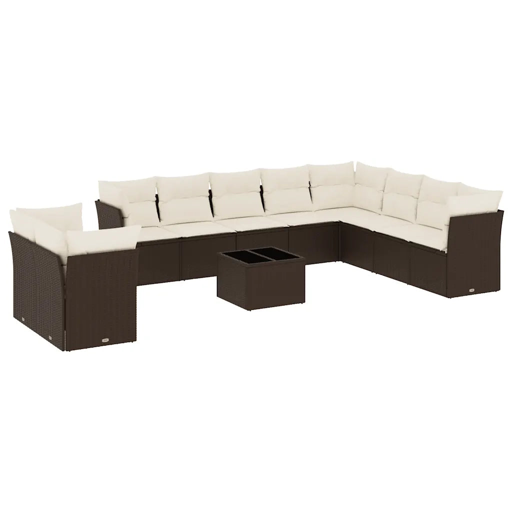 Set Divani da Giardino 11 pz con Cuscini Polyrattan Marrone 3249712
