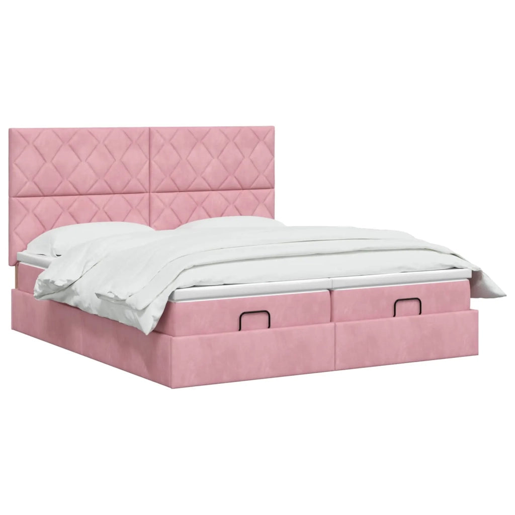 Letto ottomano con materasso con testiera 2 pz Rosa Velluto 3457937