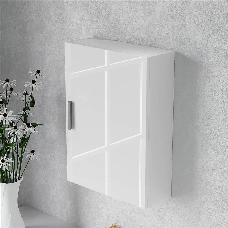 ARMADIETTO BAGNO DA PARETE IN LEGNO CON 3 RIPIANI REGOLABILI IN VETRO SU 3 LIVELLI 40X15X55 CM BIANCO