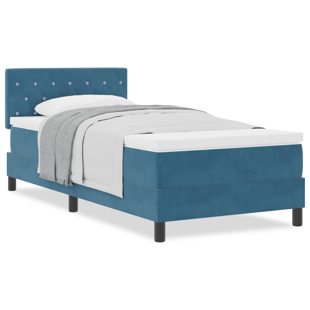 Letto Box con Materasso Blu Scuro 100x200 cm Velluto