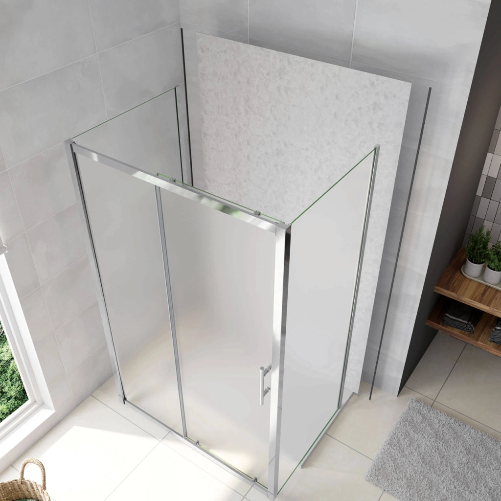 H.185 cm Box Doccia a Tre Lati Porta Scorrevole con 2 Parete Fissa Vetro Temperato 5 mm Satinato Opaco 100x70x70 cm