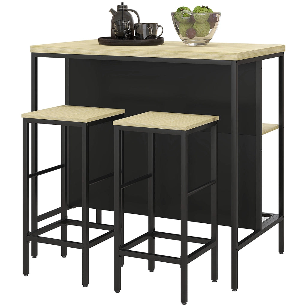 Set di sgabelli da bar con tavolino ¨C Minimal ¨C Nero/Rovere