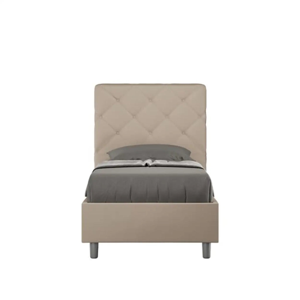 Letto singolo senza rete imbottito 90x190 similpelle tortora Priya