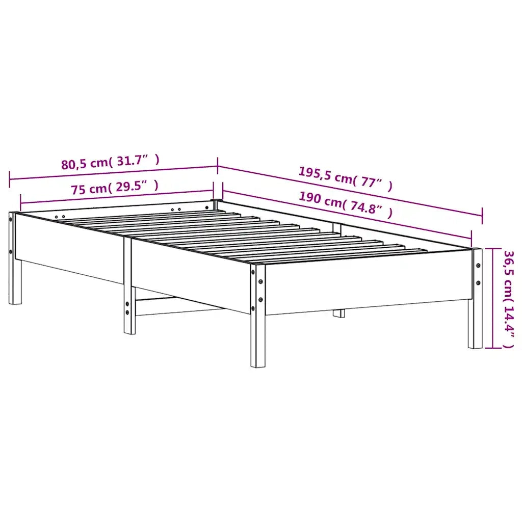 Letto senza Materasso-Struttura Letto Bianco 75x190 in Legno Massello di Pino 805391