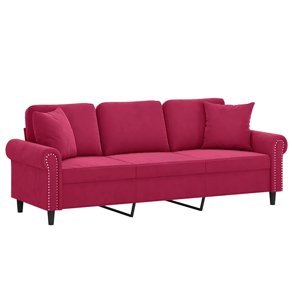 Divano a 3 Posti con Cuscini Rosso Vino 180 cm in Velluto 3200959