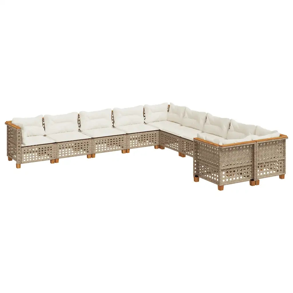 Set Divano da Giardino 10 pz con Cuscini Beige in Polyrattan 3262048