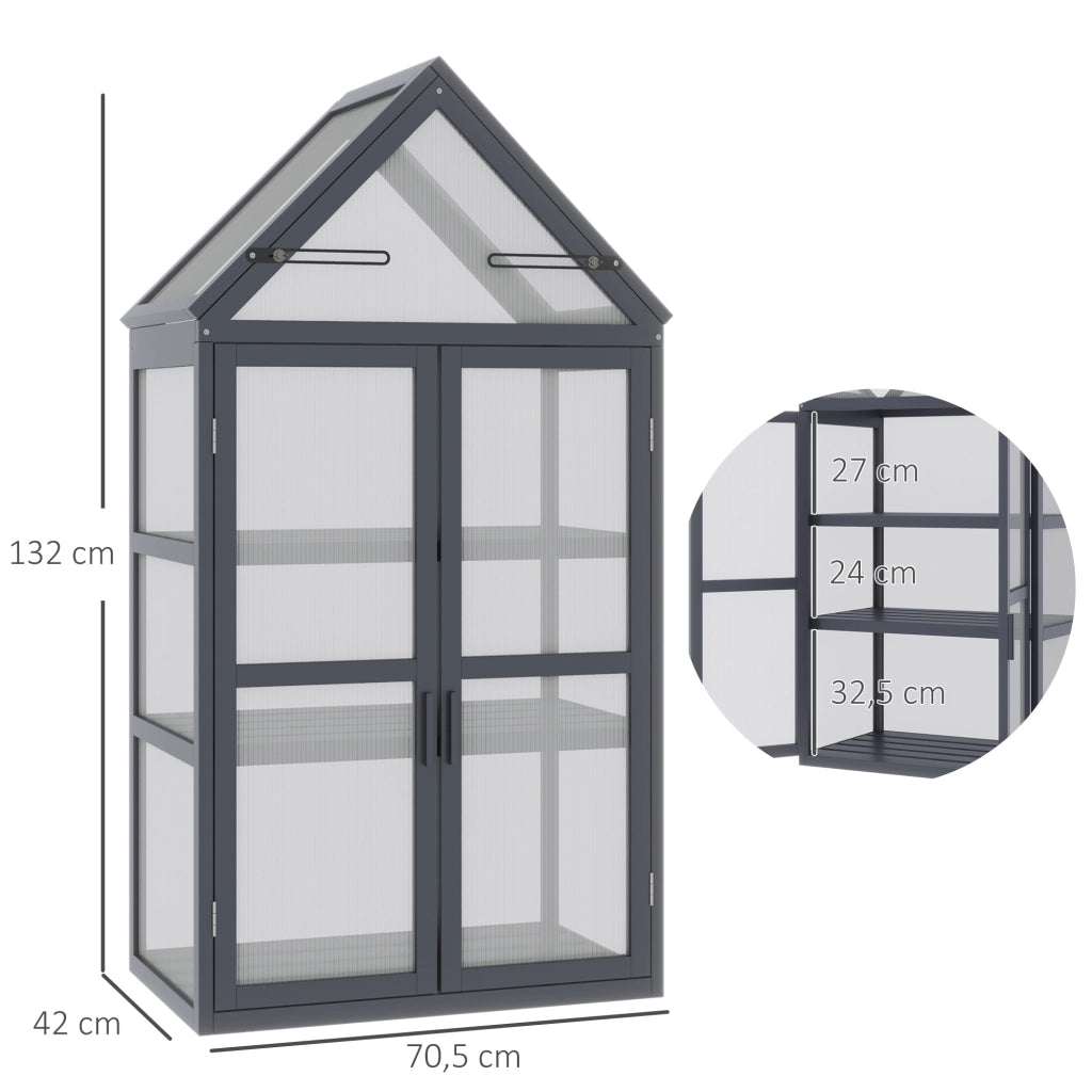 Mini Serra per Piante 3 Livelli ¨C Minimal ¨C Legno e Policarbonato 70.5x42x132 cm