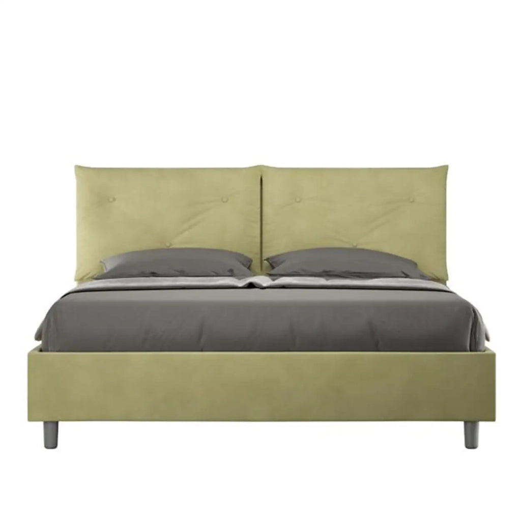 Letto matrimoniale con rete imbottito 160x190 microfibra tè verde Appia