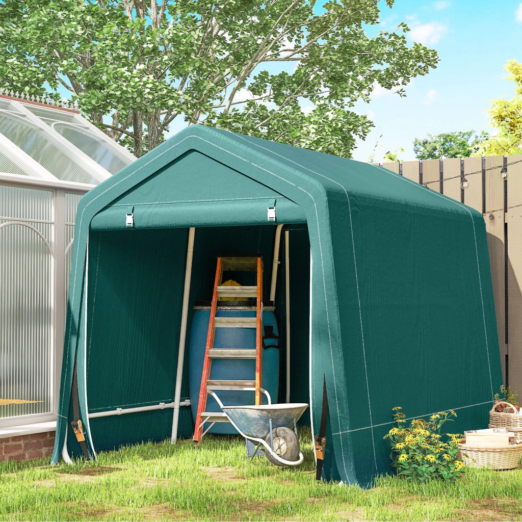 Garage per Moto e Biciclette 2.4x2 m ¨C Minimal ¨C Verde, Metallo e Tessuto PE