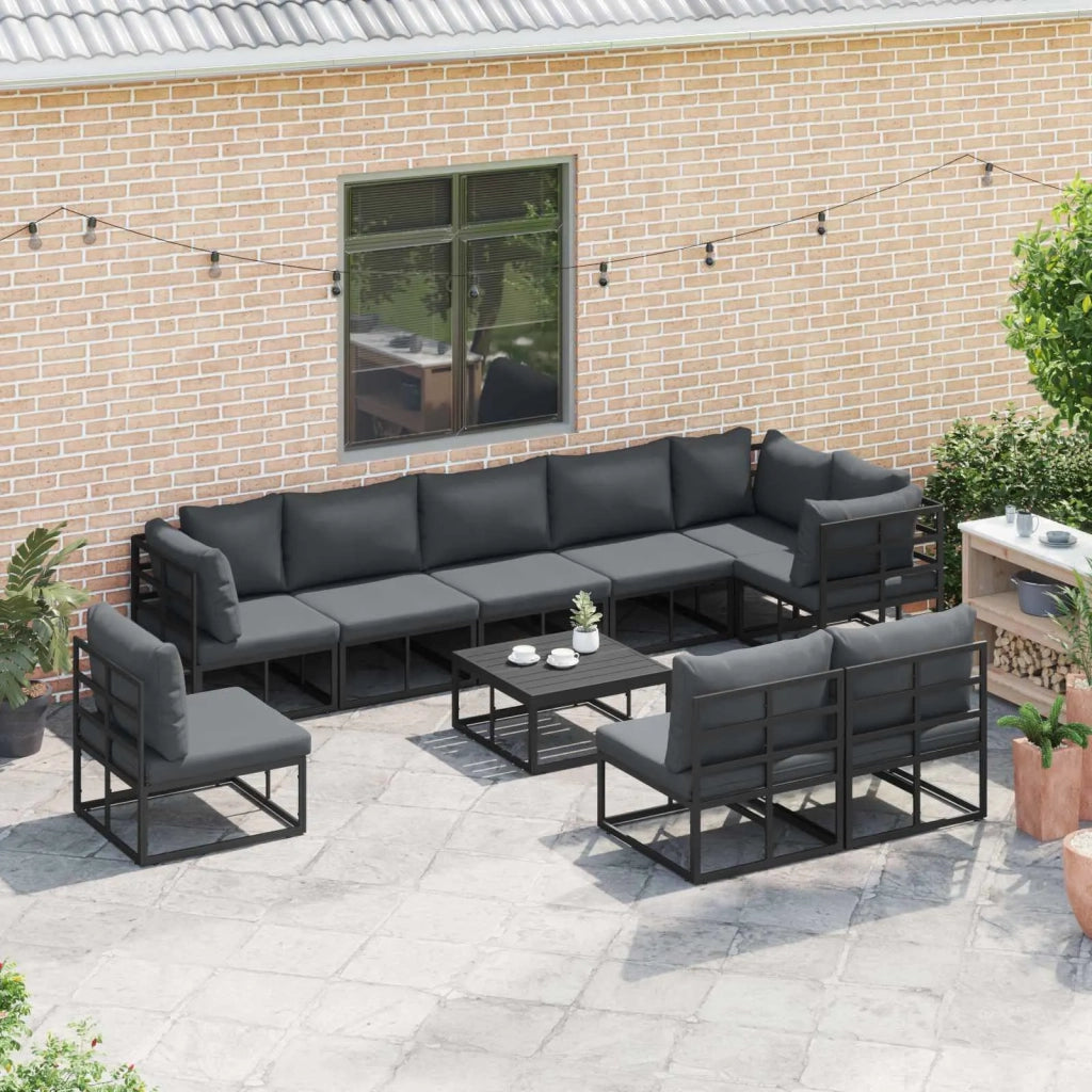 Set Divano da Giardino con cuscino 10 pcs Nero Alluminio 3378877